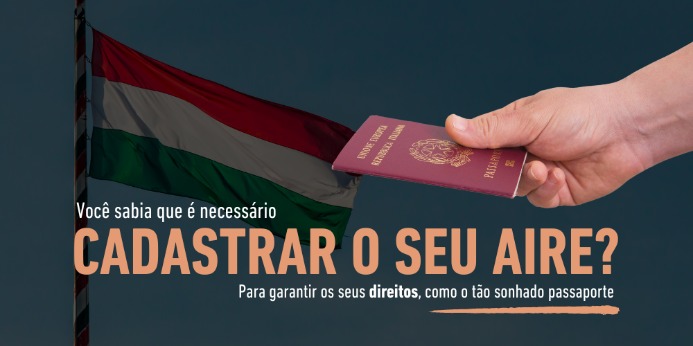 Banner cadastro no AIRE para garantir seus direitos como cidadão italiano pela Dimensione Cidadania Italiana.